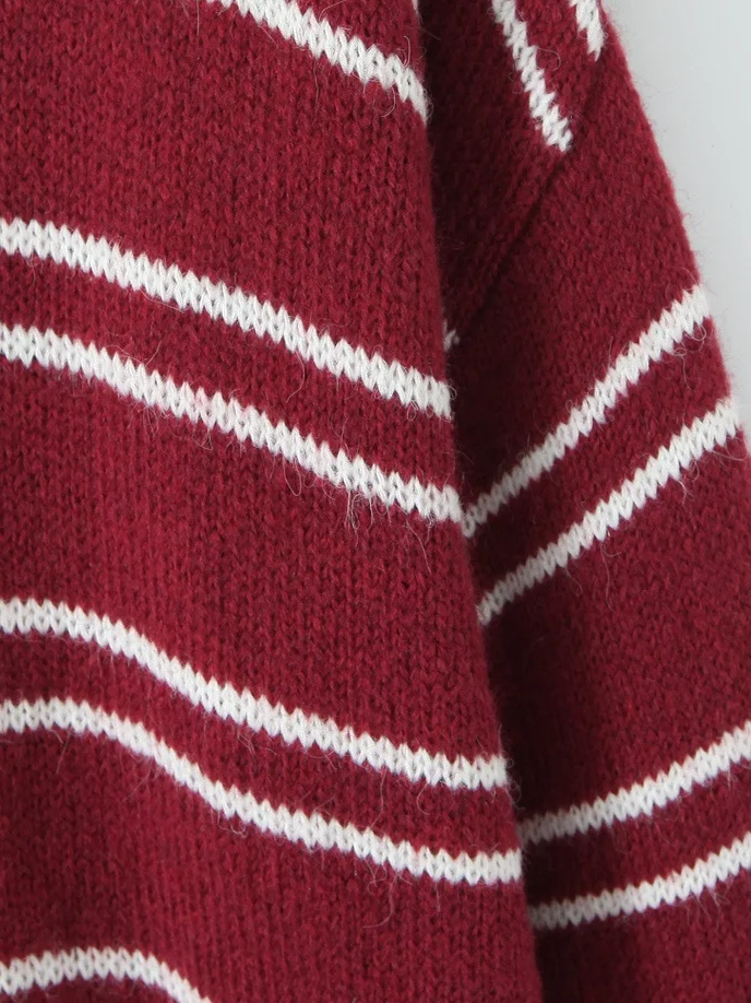 Retro American College Sle Color Blo Striped Knitwear  Collar Loose Fit Overhead Slimming Sweater Trendy Women's Faion