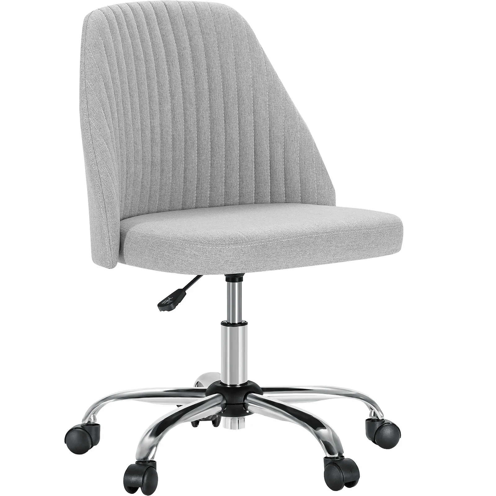 JHK Armless Small Desk Office Chair Cute Vanity Swivel Chair with Back Modern Fabric with Wheels Swivel Task Home Gaming Chair — GRAY