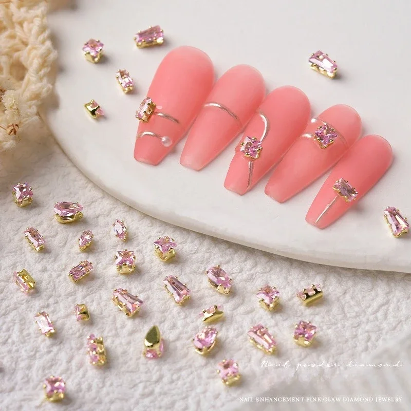 20Pcs Pink Claw Nail Rhinestones, Sparkling Drop Eye Color Retaining Zircon Mixed Set For Luxury Nail Art Decoration