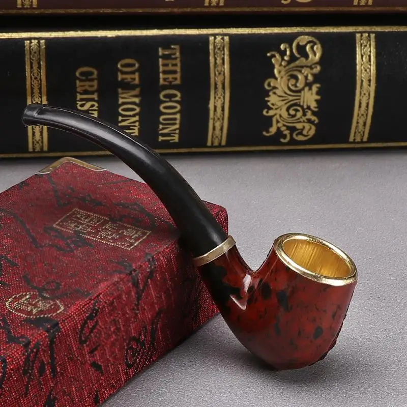 SUSU 1PC Resin Mini Pocket Pipe Compact Handheld Travel Smoking Pipe Portable Tobacco Pipe with Unique Woodgrain Look