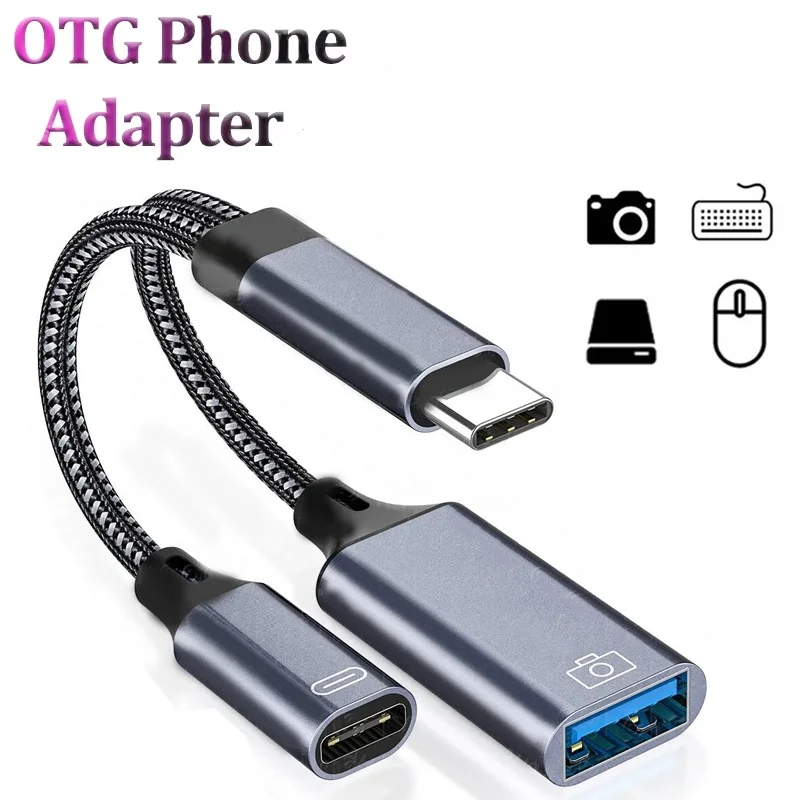 OTG 2-in-1 Typ-C zu USB-A Adapter Datenübertragungskonverter mit PD-Ladeanschluss USB-Buchsen-Splitter für iPhone Xiaomi Laptop PC