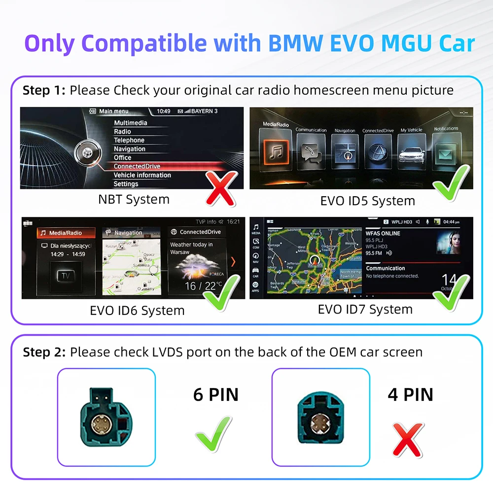 Wireless CarPlay Android Auto Retrofit Kit Decoder Box For BMW EVO MGU ID5 6 7 System 1 3 5 6 7Seires X1 X2 X3 X4