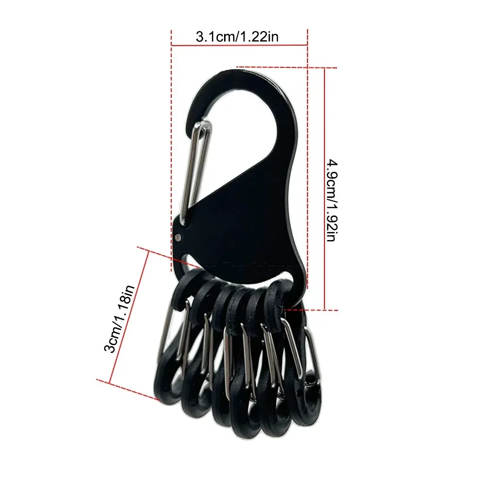 7in 1 Tactical Aluminum Alloy Chem Light Holders Carabiner Clip 6 S-Biners Glow Sticks Key Storage Buckle for Outdoor Camping view 6