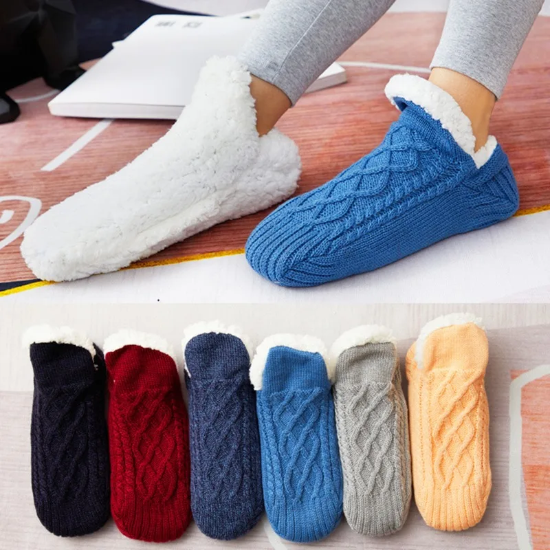 Thickened Winter Woven Thermal Cashmere Socks Floor Socks Women Carpet Home Plus Socks Velvet Sleep Socks Slippers Boat Socks