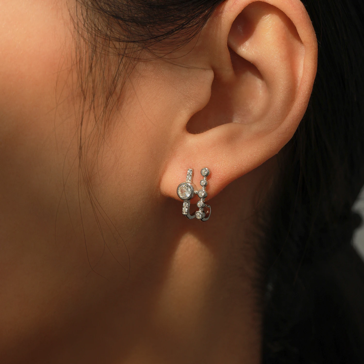 Ailmay 925 Sterling Silver Fashion Geometric Design Cubic Zirconia Stud Earrings For Women Wedding Statement Fine Silver Jewelry