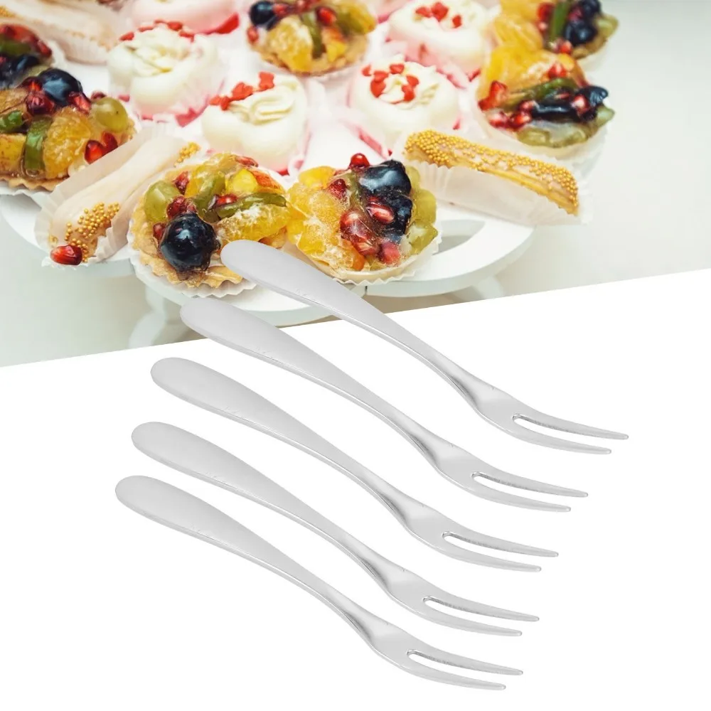 5Pcs Portable Rustless Steel Snack Fork Solid Short Handle Dessert Fork Polished Edge Practical Cocktail Fork Cheese