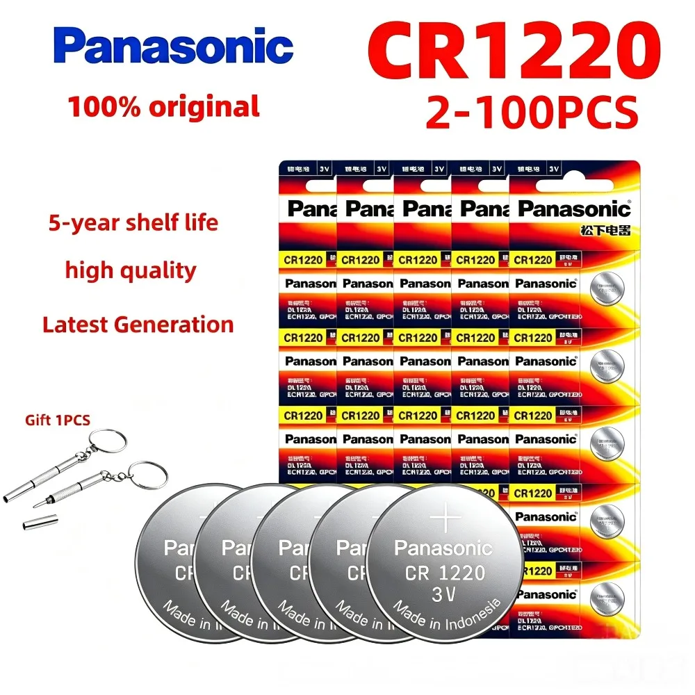 2-100 Stück Original PANASONIC CR1220 CR 1220 3V Lithium-Knopfzellenbatterie für Uhren, Taschenrechner, Fernbedienungen, Spielzeug