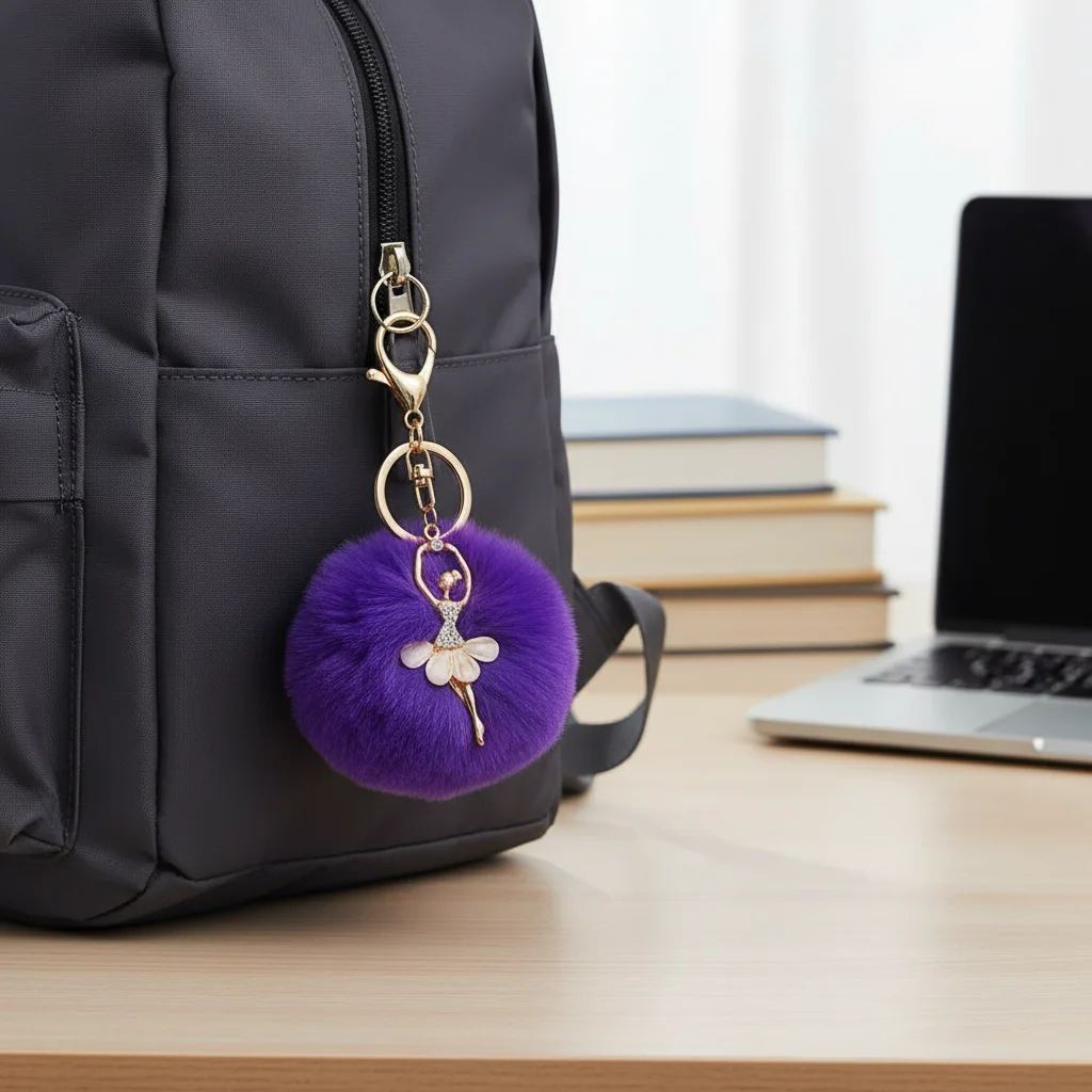 Keychains Dancing Women Women Trinket Fur Ball Keyring Ballet Angel Girl keychain Little Angel Car keychain Fake Fur Key Chain