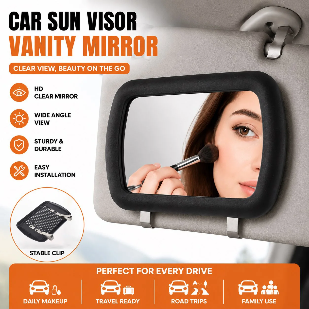 New Car Sun Visor Cosmetic Mirror Car Ladies Makeup Mirror Vanity Mirror Universal Automobile Make Up Mirror Auto Interior Parts