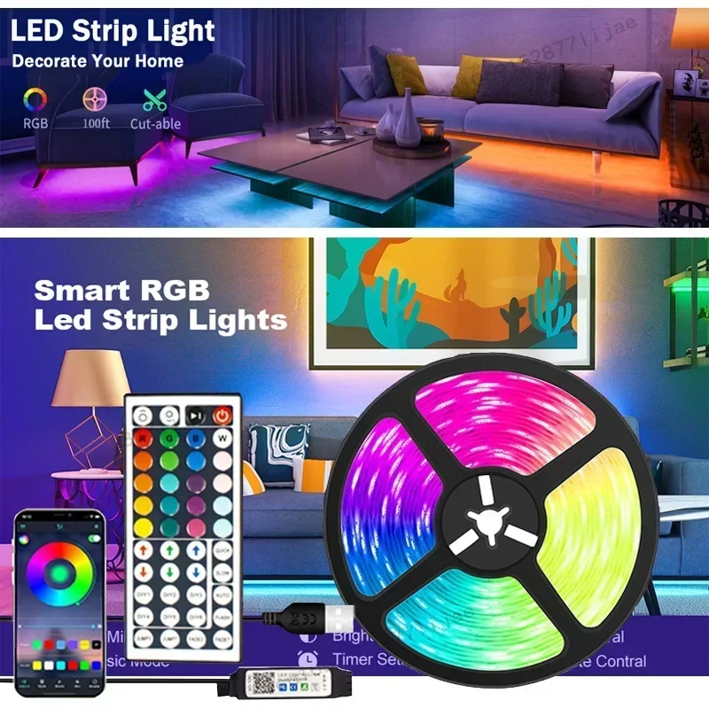 

LED Strip for Room Decoration TV Backlight Bluetooth Remote LED 1m 2m 3m 4m 5m RGB Tape LED Strip Light 5050 Color for Christmas