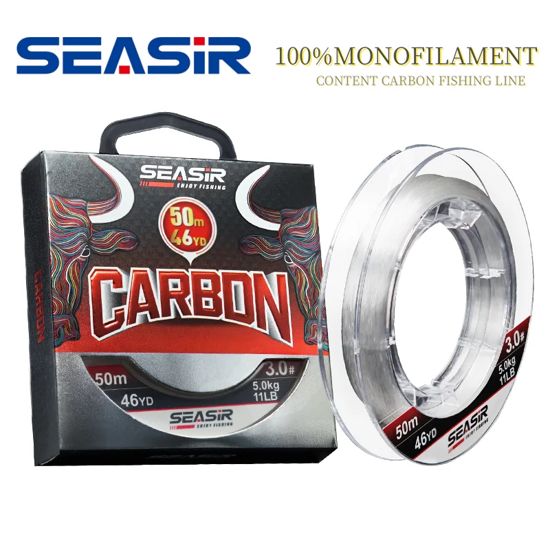 Seasir 100% Carbon Line Japan Quality Monofilament Carbon Fishing Line 50M 4-16LB Sinking Fluorocarbon Leading Fishing Pesca