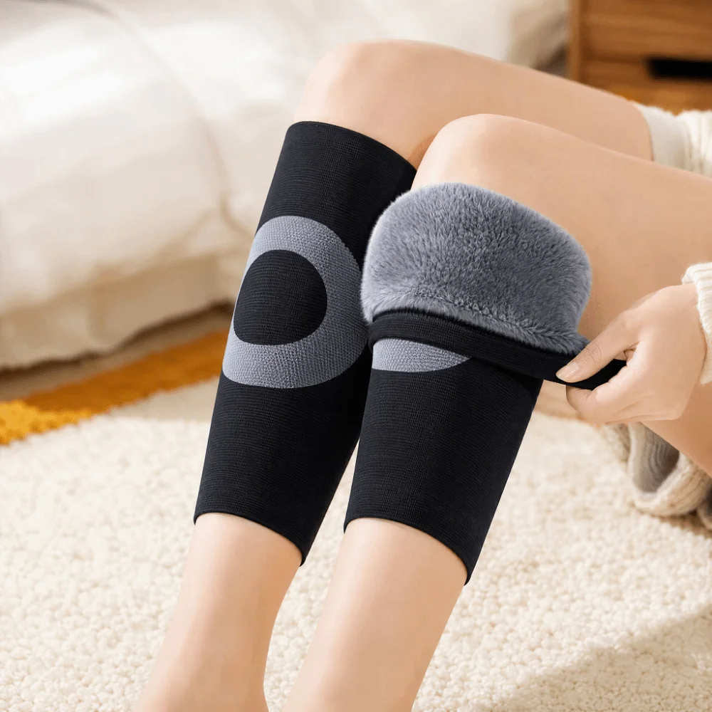Universal Warm Thickened Knee Pads Elastic Plus Velvet Elderly Leg Sleeve Durable Coldproof Knee Warmers Unisex view 2