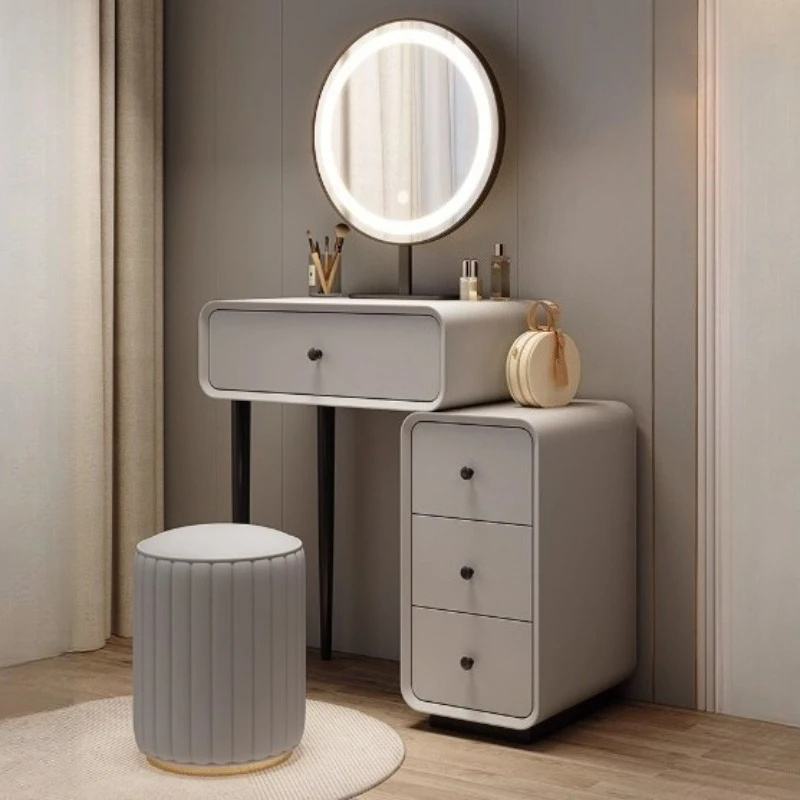 with round mirror makeup stool vanity Hairstyles Comfortable Storage home Dressing table rooms penteadeira bedroom furniture