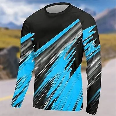 Abstract Line Printed Long Sleeved T-shirt for Men and Teenagers, Off-road Motorcycle, Mountain Bike, Outdoor Camping Sports Top