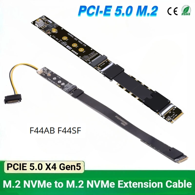 FFC M.2 NVMe 2280 Card SSD Adapter Extension Cable Solid Drive Riser Card Gen5.0 M.2 SSD PCI Express 5.0 X4 PCI-E M Key Extender