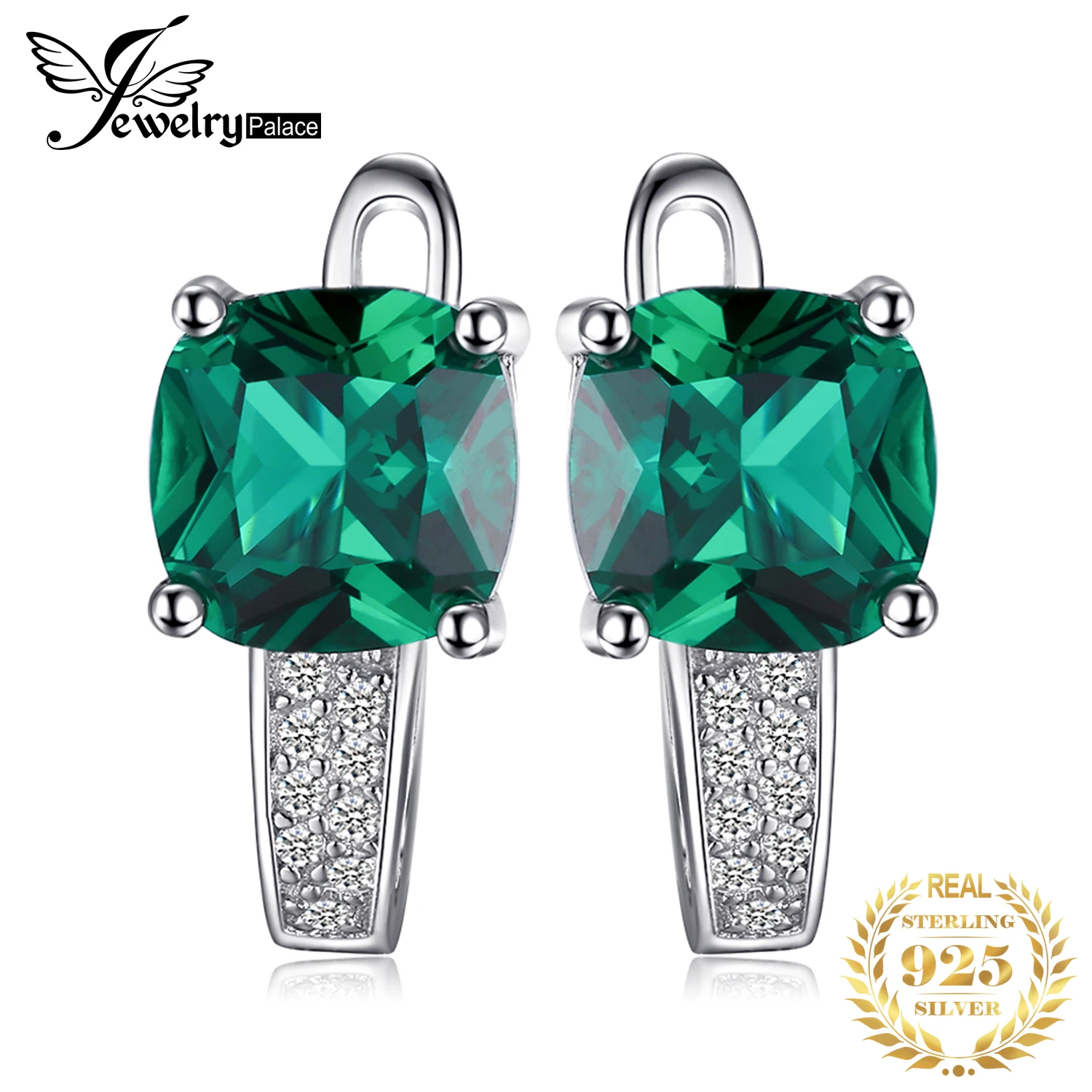 JewelryPalace symulowane zielony szmaragd utworzono Ruby Sapphire 925 Sterling srebrne kolczyki koła dla kobiet kamienie szlachetne Huggie kolczyki