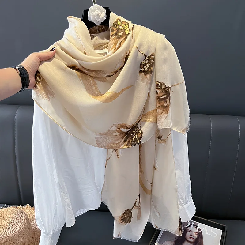 2024 Summer Sun-Proof Scarves Travel Beach Thin Cotton Linen Hand Feel Scarfs For Women Holiday Large Size Air-Conditioned Shawl