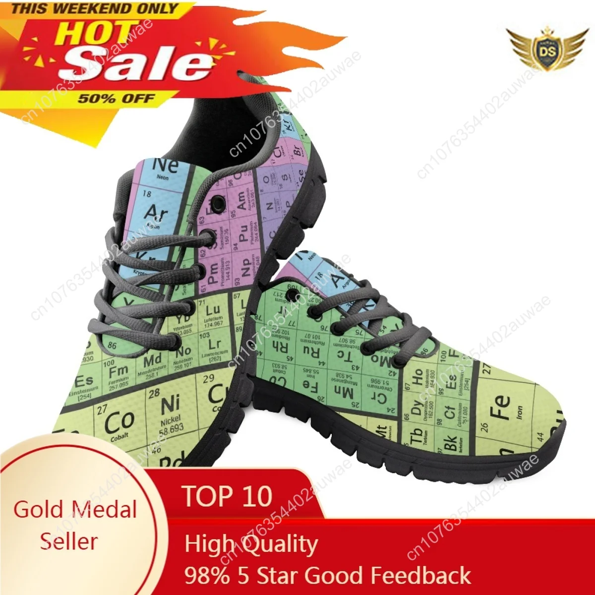 Women 3D Periodic Table Print Sneakers For Students Chemistry Pattern Mesh Flats Femme Walking Shoes Zapatos Mujer