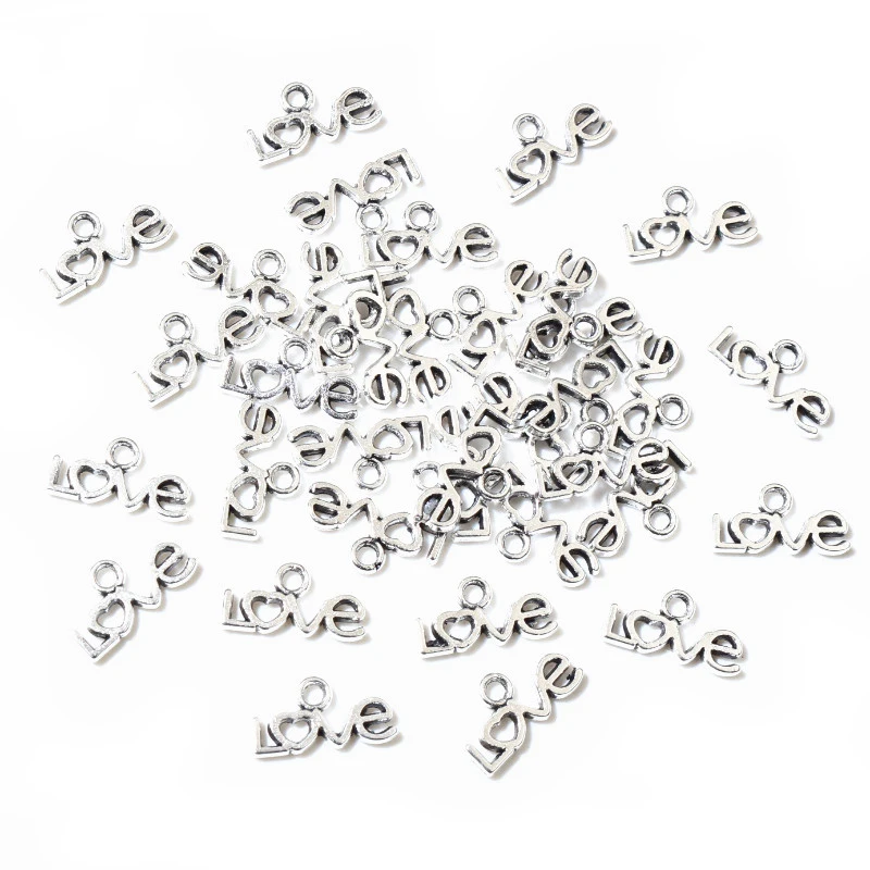 50pcs 6x12mm Antique Silver Plated LOVE Letter Charms Pendant DIY Jewelry Making Accessories For Necklace Bracelet Findings