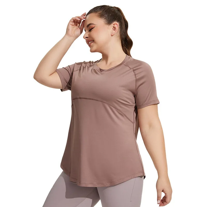 Plus Size Odzież sportowa Kobieta Siłownia 2024 Odzież do jogi Koszulka damska z krótkim rękawem Top fitness Oddychająca koszulka do biegania Slim Butt Cover — zdjęcie 2