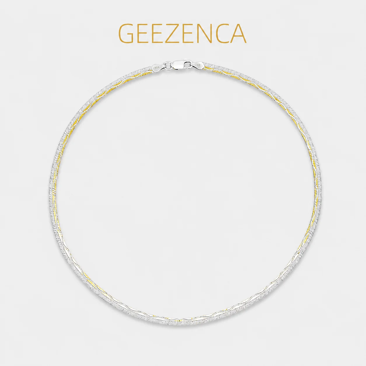 GEEZENCA Joyería Italiana, Collar Gargantilla Ondulado de Plata de Ley 925 de Dos Tonos para Mujer, Brillante y Moderno, 40CM, Collares en Capas, Regalo