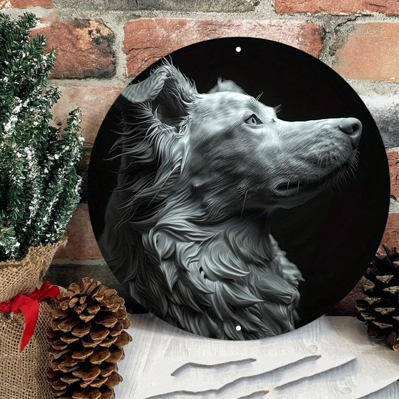 Collie Dog Round Aluminum Sign, UV and Scratch Resistant, Waterproof and Weather Resistant, Outdoor and Indoor Decor, 8x8in, 1PC