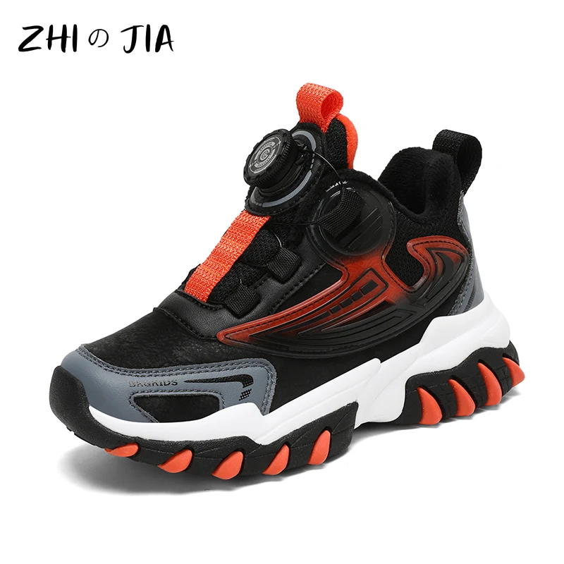 Winter New Rotating Buckle Sneaker Boys Girls Plush Warm Shoes Outdoor Fashion Running Shoes Teenagers Anti slip Wear Resistant