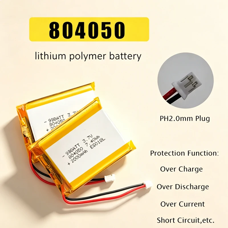 

804050 Battery 3.7V 2000mAh Li-Polymer Lithium Ion Batteries for Massager Bluetooth Headset Speaker Beauty Instrument LED GPS