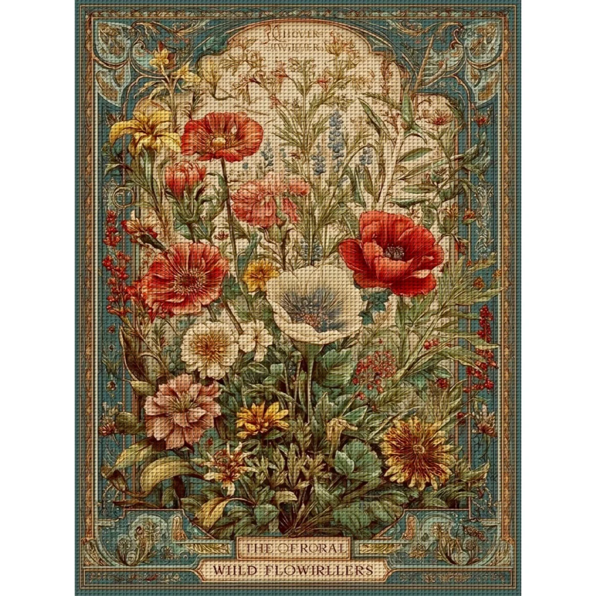 1 Stück 36x46cm/14,17x18,11 Zoll, 11CT Druck Kreuzstich DIY-Set, Wildblumen Botanik, Entspannter Kreuzstich für Erwachsene Anfänger S