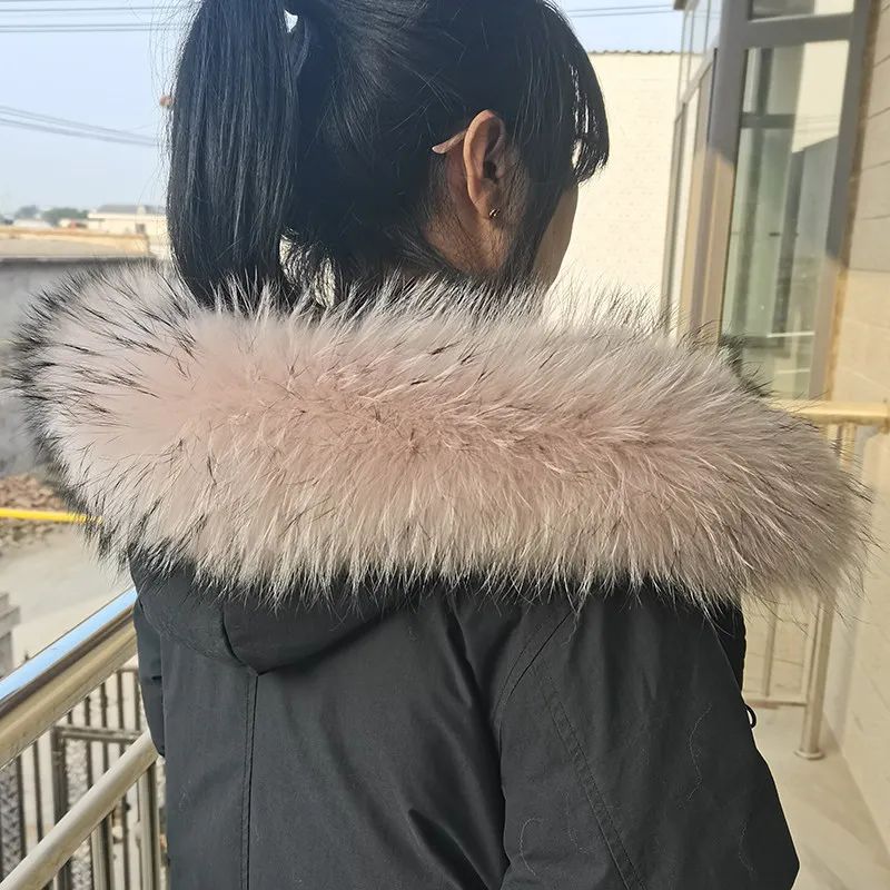 Women Natural Fox Fur Collar Winter Neck Warm Fashion Scarf Hoodie Fur Trim Genuine Raccoon Fur Hood Luxury Brand Fluffy Shawl