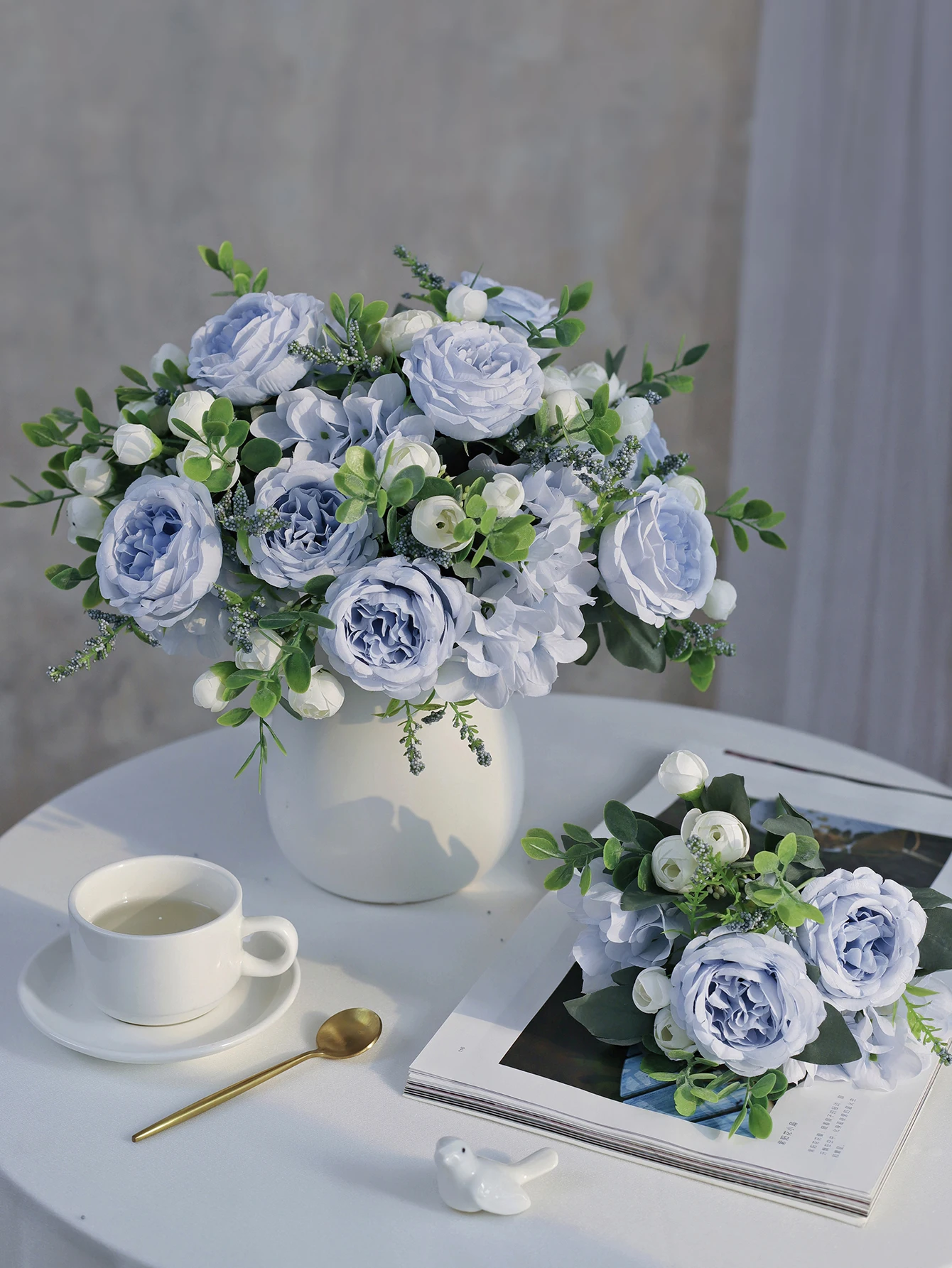 1 Stück künstliche Blumen, Hochzeit, Zuhause, Schlafzimmer, Dekoration, Brautstrauß, Hof, Garten, künstliche Seiden-Pfingstrosen, Hortensien, Vase, Tischdekoration, Outdoor-Geschenk – Detail 6