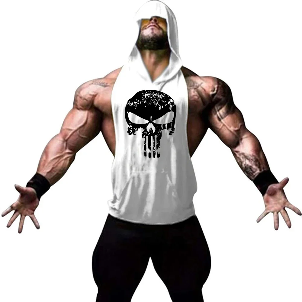 

Skull Bodybuilding Stringer Tank Tops men Stringer Shirt Fitness Tank Top Men Gym sleeveless hoodies Cotton Vest Free shipping
