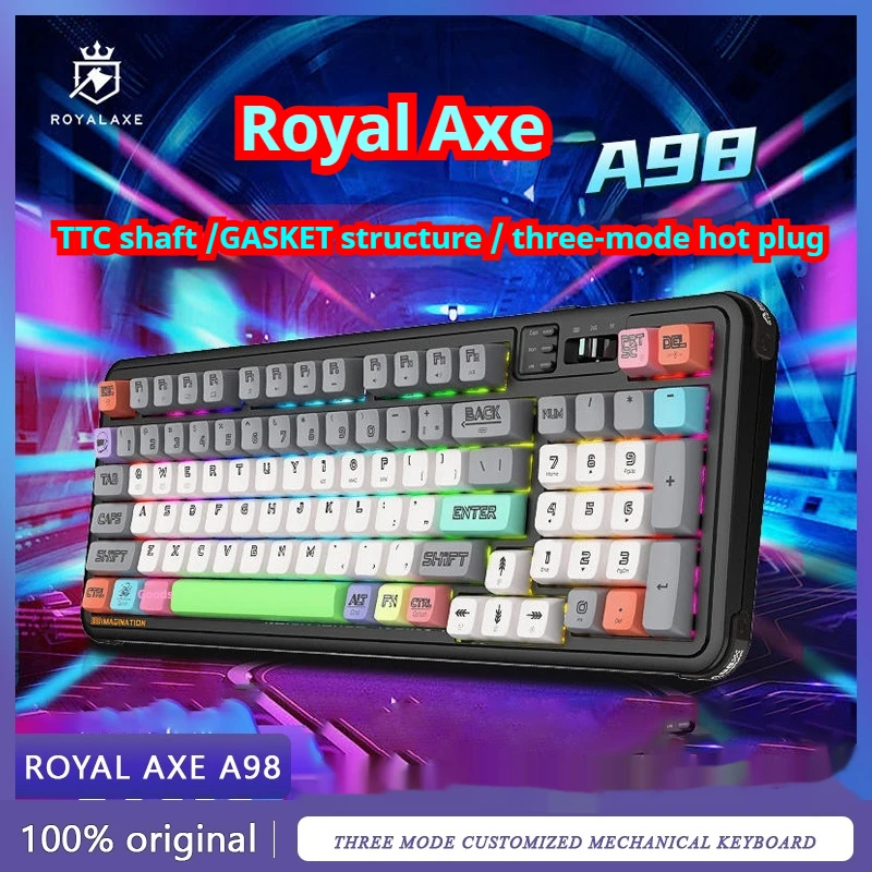 

Royal Axe A98 Customized Mechanical Gaming keyboard wireless wired Bluetooth three mode MDA height PBT keycaps TTC Multimedia