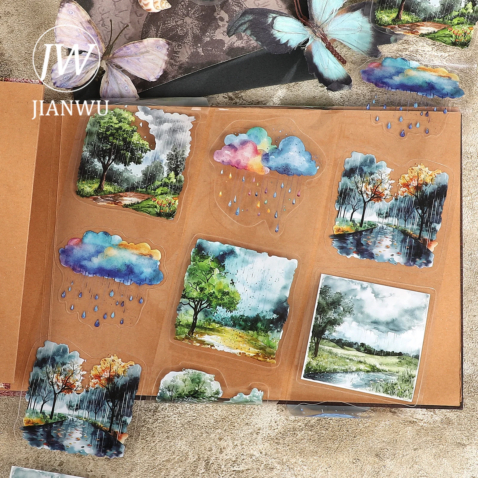 JIANWU 80mm*200cm Vintage Forest Tree Rain Landscape Material Collage Scrapbooking PET Tape Creative DIY Journal Stationery