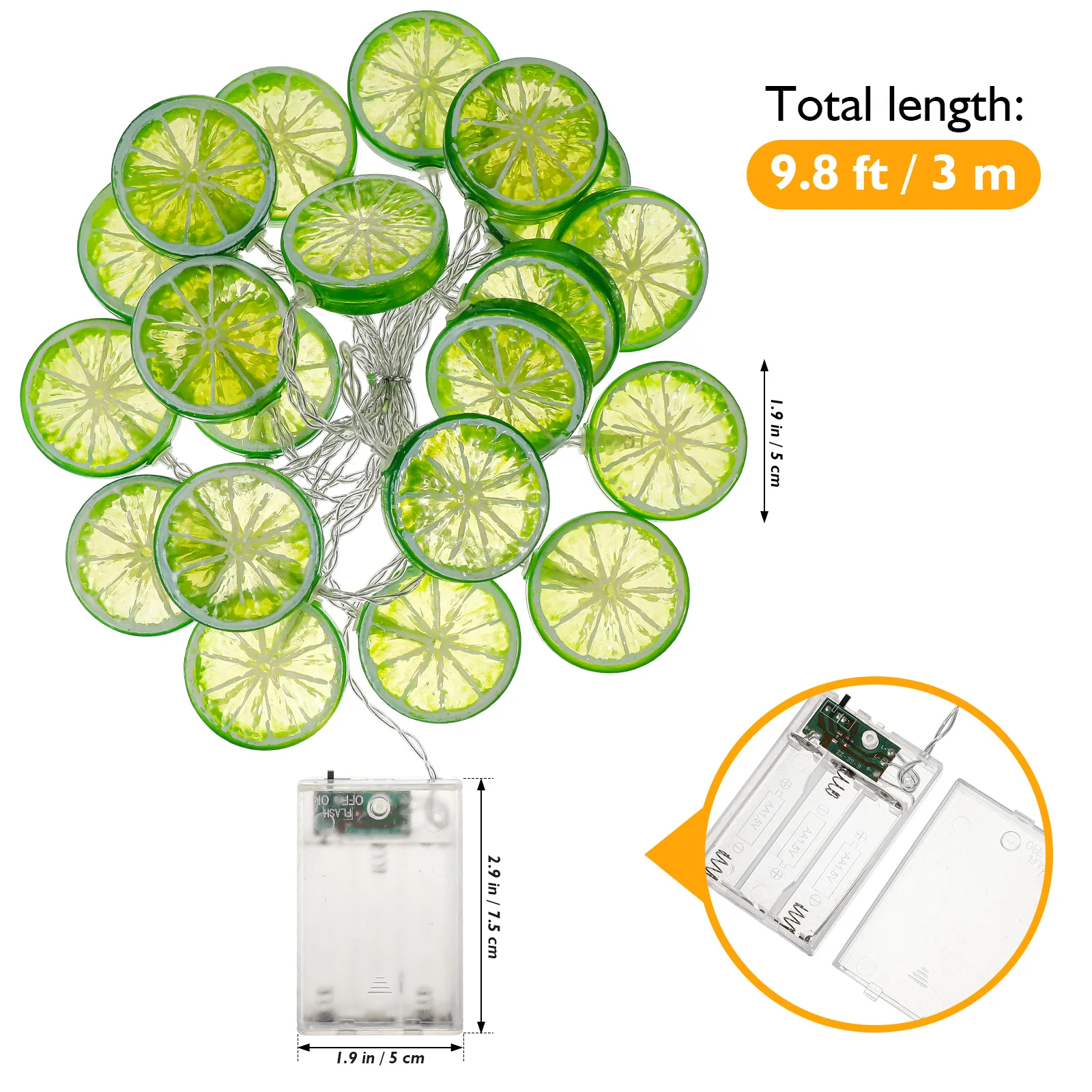 

20 LEDs Lime Slice String Lights 3m Waterproof Decorative Tree Lights for Party Banquet Balcony Camping Gifts Holiday Lighting