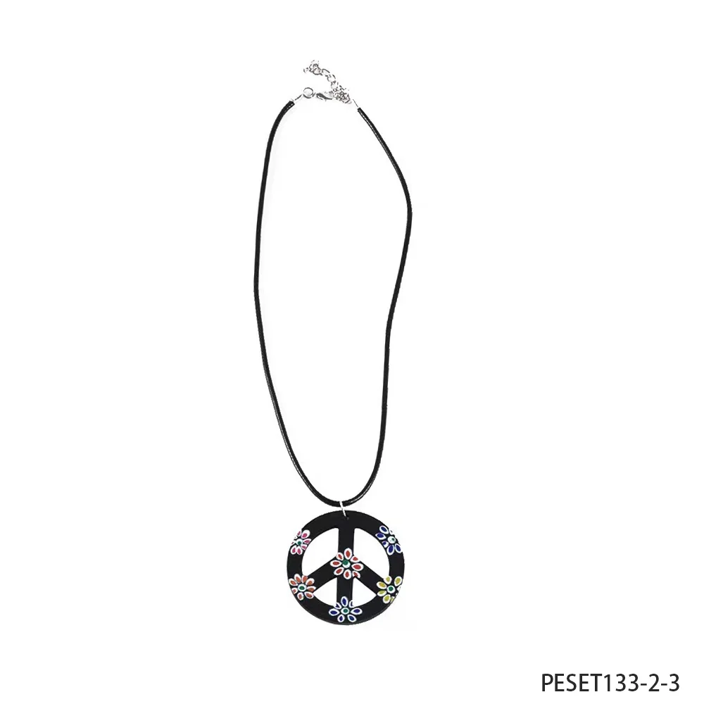 Collar con Símbolo de Paz Estilo Años 60 de PESENAR con Flores Coloridas para Disfraces Retro Vintage Hippie, Accesorio para Fiestas
