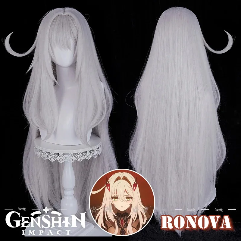Lili 123Genshin Impact Ronova peluca de Cosplay pelo largo y grueso blanco pelucas resistentes al calor para mujeres niñas regla de muerte cuatro tonos H