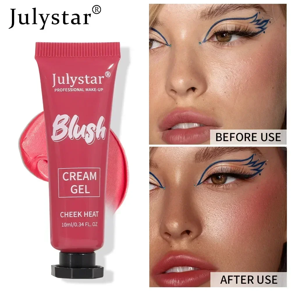 Julystar 6-Farben-Rouge-Creme-Gel, schimmernd, natürliche Farbe, multifunktionaler Rouge, wasserfest, langlebig, Lidschatten, matt, Lipgloss, 10 ml