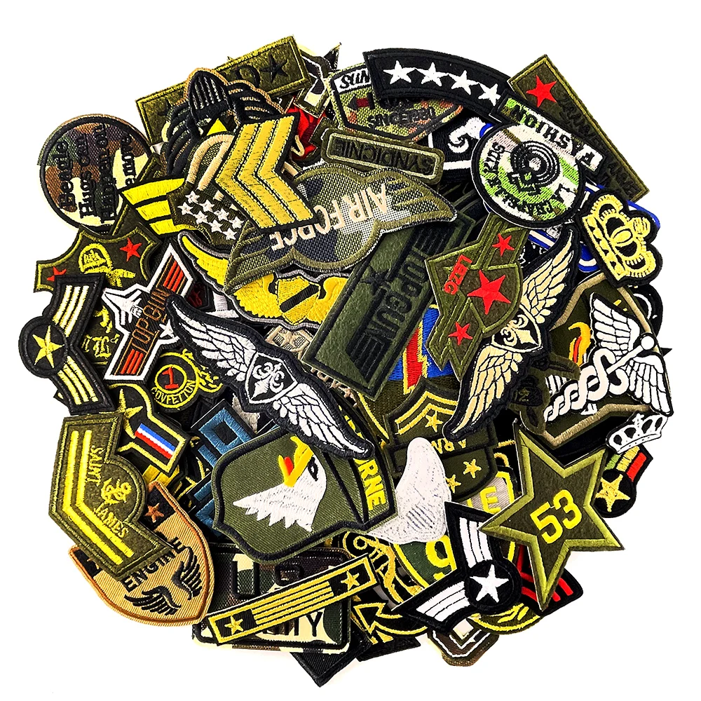 100Pcs/Lot Random Mixed Badge Epaulet Patches Embroidered Applique Clothes Accessories Apparel Supplies Decoration Cloth Patch