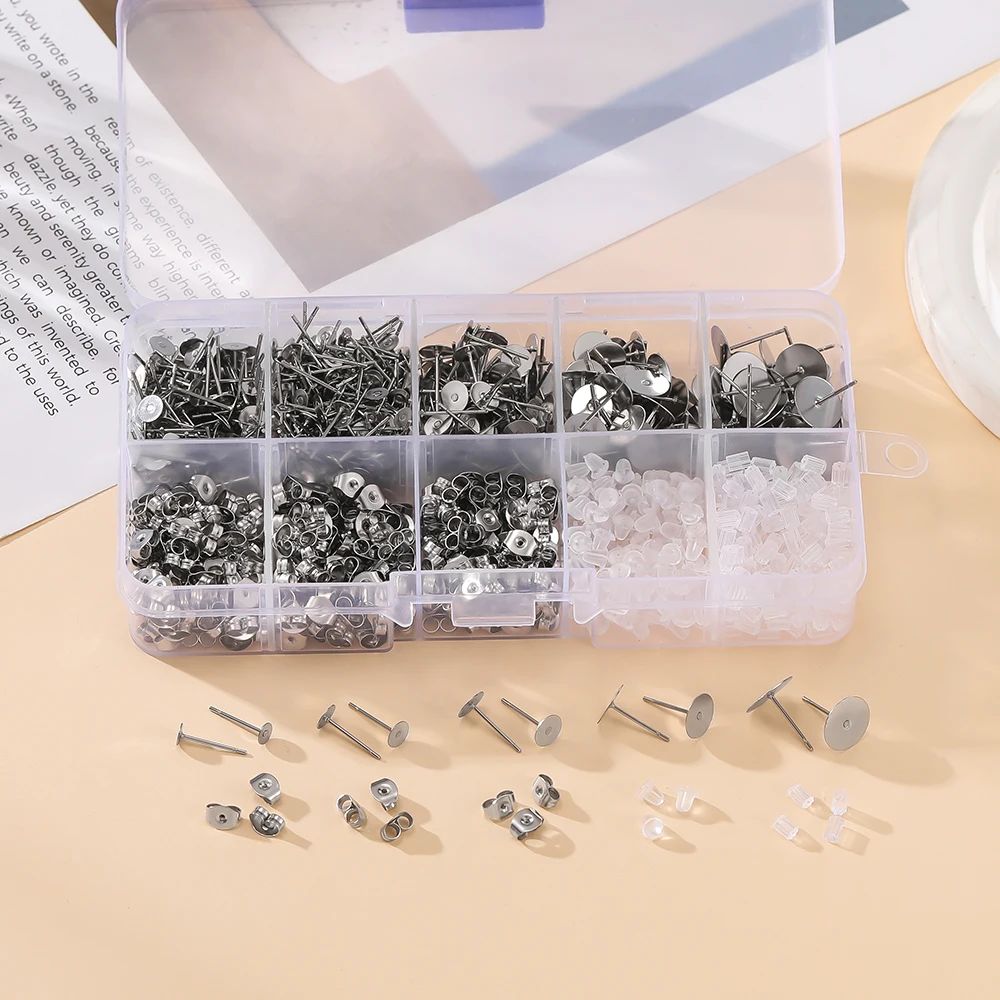 

1 коробка, пустая шпилька из нержавеющей стали, шпильки для сережек, коробка с вилкой для сережек для наборов для самостоятельного изготовления ювелирных изделий, шкатулка для ювелирных изделий