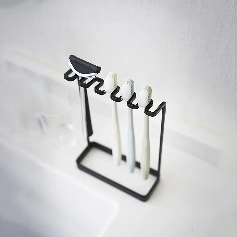 Stand Type Metal Toothbrush Holder Hanger Bathroom Tooth Brush Toothpaste Razor-Organizers Rack Stand Bathroom Accessories