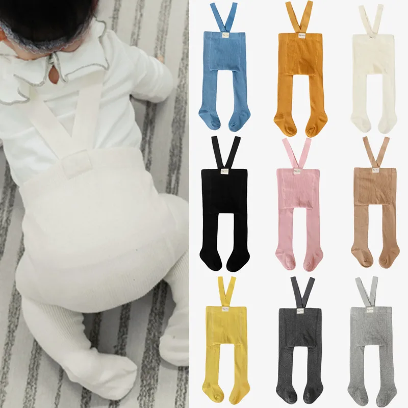 0-3Y Baby Girls Tights Toddler Solid Color Kawaii Footed Pantyhose Stretch Suspender Overalls Stockings Kids Leggings