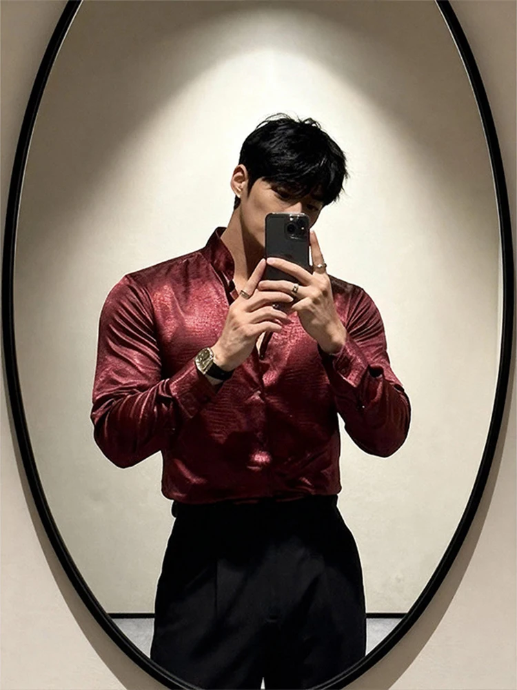 

Новая мужская рубашка с воротником-стойкой и длинным рукавом из кожи, приятная к телу, повседневная, простая в уходе, коллекция Весна 2026