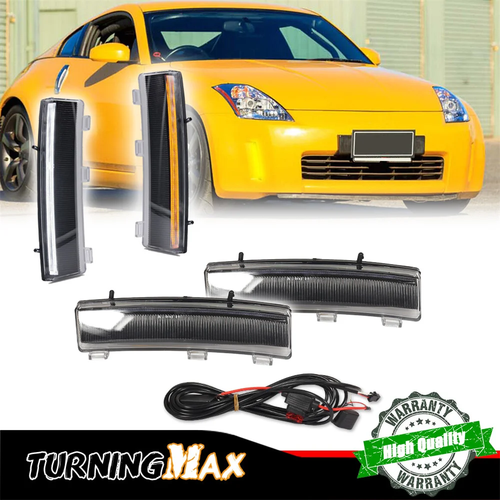 Switchback Biały zderzak przedni LED DRL Światła do jazdy dziennej z bursztynowymi kierunkowskazami do Nissana 350Z LCI 2006 2007 2008 2009