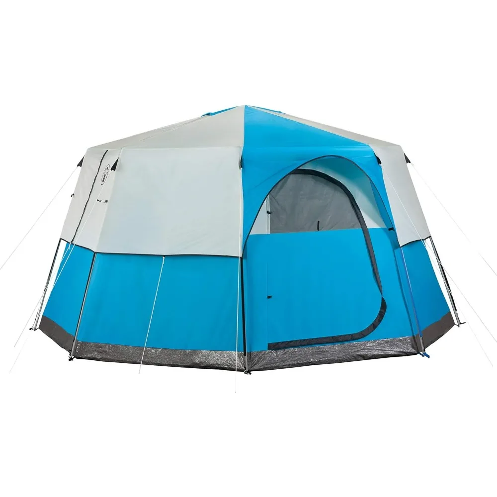 Octagon 98 Camping Tent, 8-Person Weatherproof Family Tent with Included Rainfly, Carry Bag, Privacy Wall, and Strong Frame