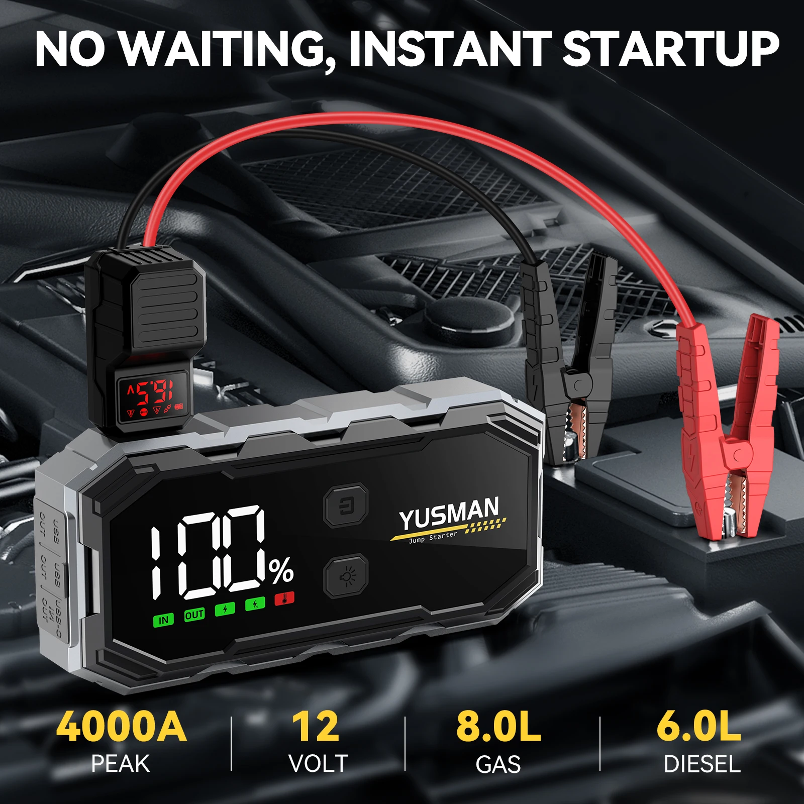 4000A Car Emergency Starter Power Supply with LED Flashlight 12V Vehicle Emergency Jumper Box Battery Booster Set