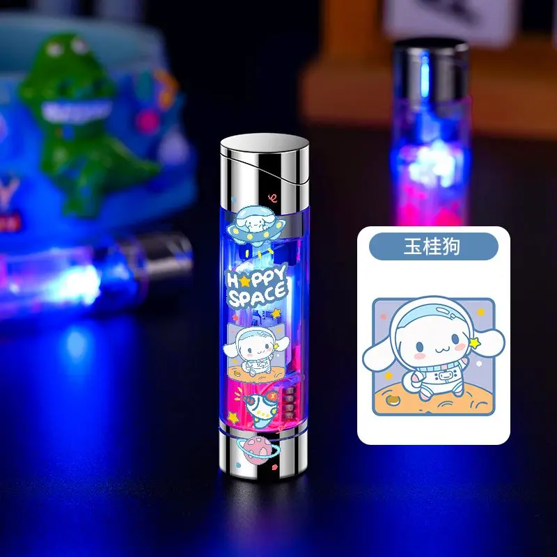 Pochacco Cinnamoroll Kuromi KTV cute cartoon pattern small portable flash windproof pink flame inflatable lighter for boyfriend