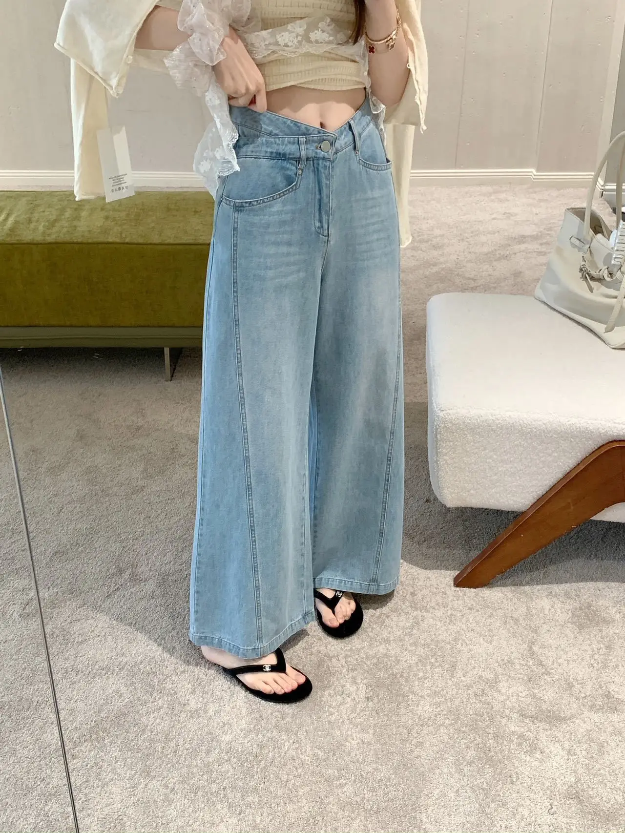 

Lilian Santa Korean Style Simple Versatile Casual Pure Color Women's Jeans Straight Leg Micro Stretch Natural Waist
