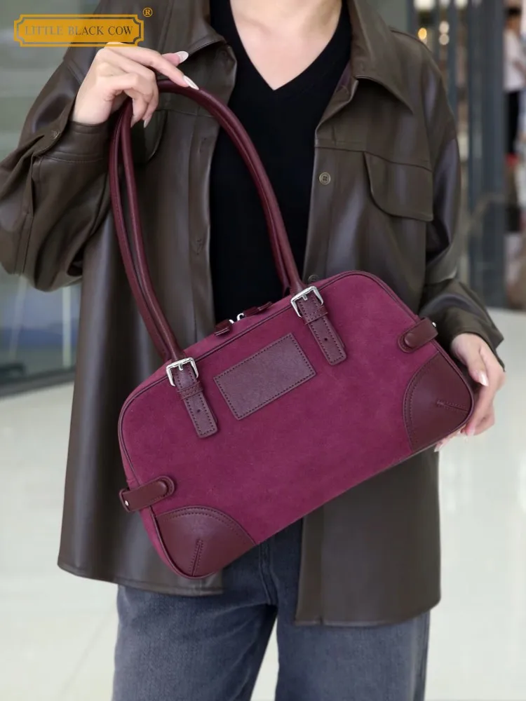 

Новая офисная женская элегантная коровья замшевая кожа на молнии, повседневная женская сумка с сращенным дизайном, одна женская сумка на плечо в стиле ретро, сумка подмышками