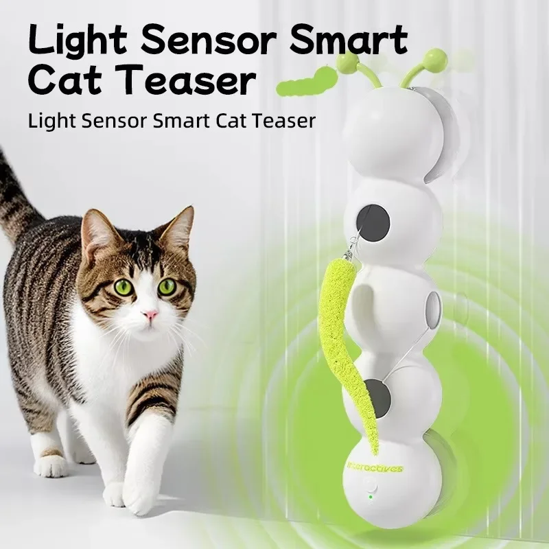 

New Arrival Interactive Motion Activated Cat Feather Toy Automatic Fluffy Tail Teaser Whack a Mole Cat Toy With Suction Cup